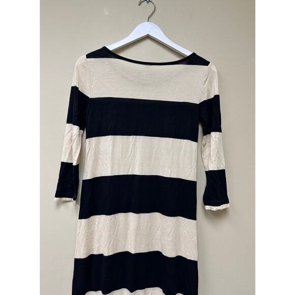 J. Crew Cream Black Linen Blend Side Slit Pullover Striped Maxi Dress Size XS - Picture 6 of 12